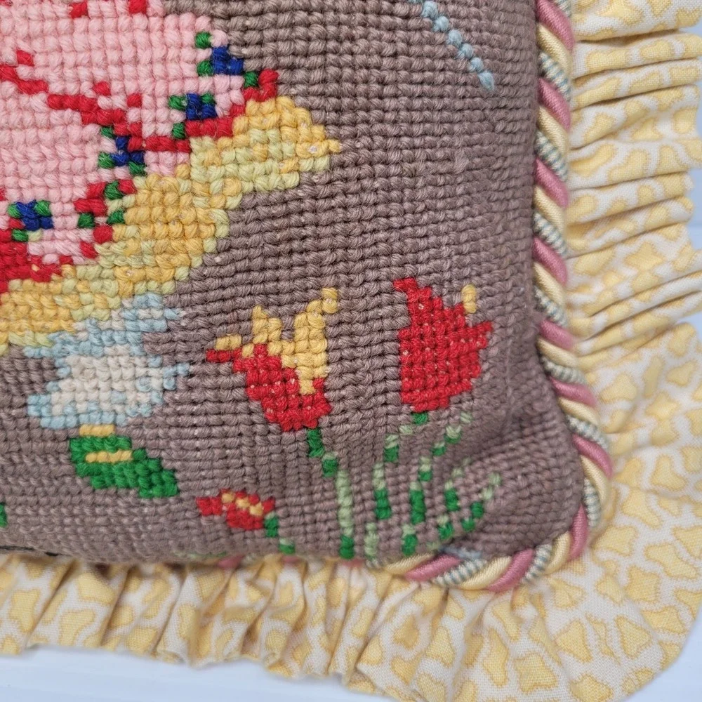 Vintage 2 Girls with Umbrella Needlepoint Pillow 13